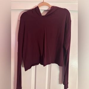 Plum Purple Hooded open back cropped workout sweatshirt